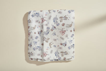 baby blanket with cartoon circus animal pattern