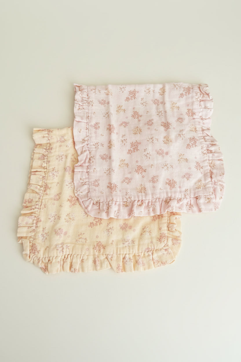 Set of two floral-patterned burp cloth with ruffled edges