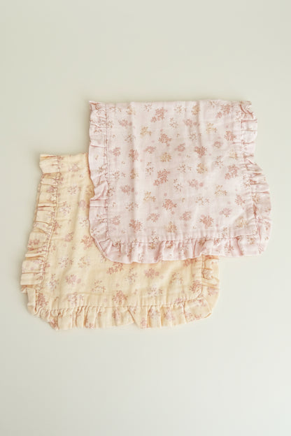 Set of two floral-patterned burp cloth with ruffled edges
