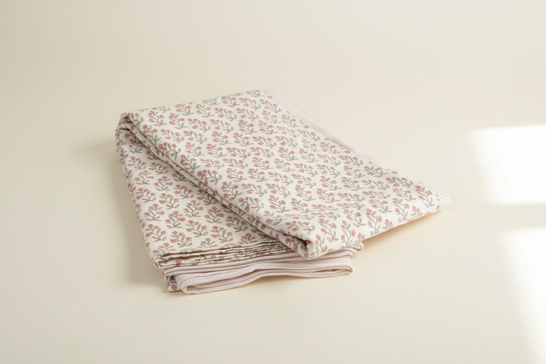 2 baby blanket set with floral and striped design.
