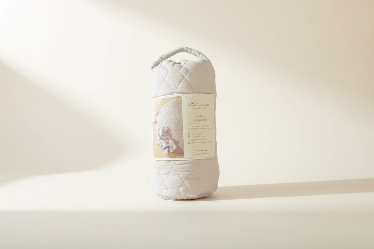 Quilted Beige portable baby play mat bag