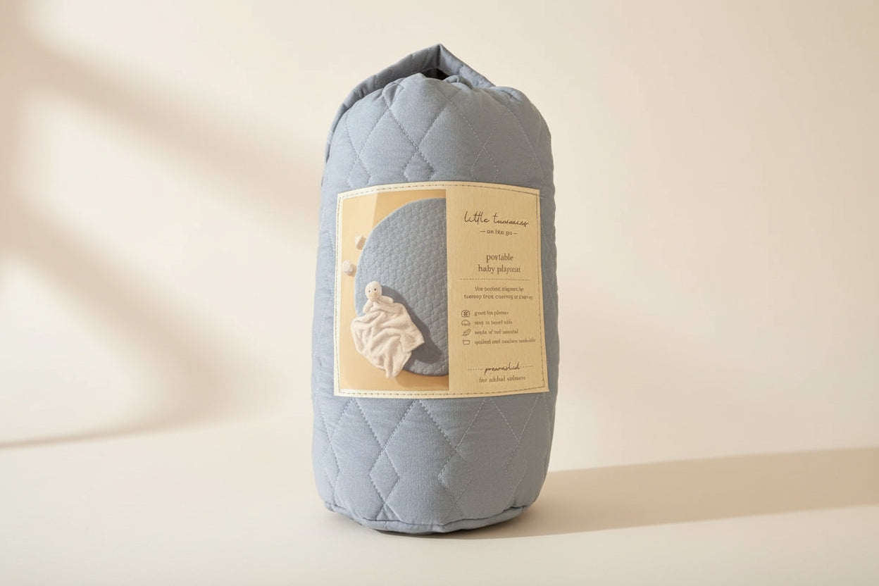 Quilted Blue portable baby play mat bag